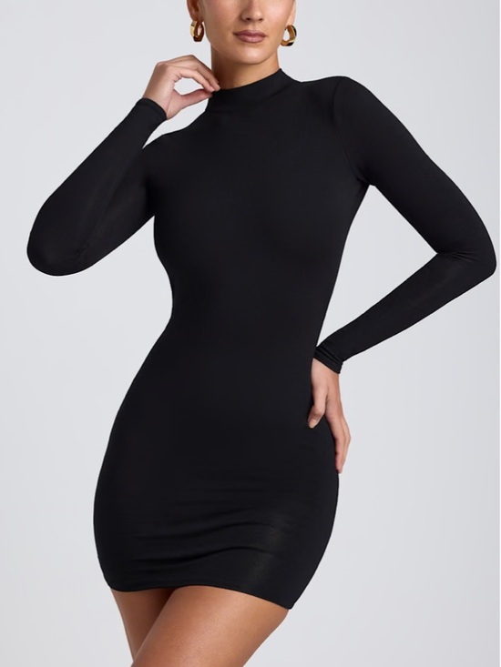 Oh Polly Dresses & Skirts - Oh Polly Yara Modal Open-Back Long-Sleeve Mini Dress in Black